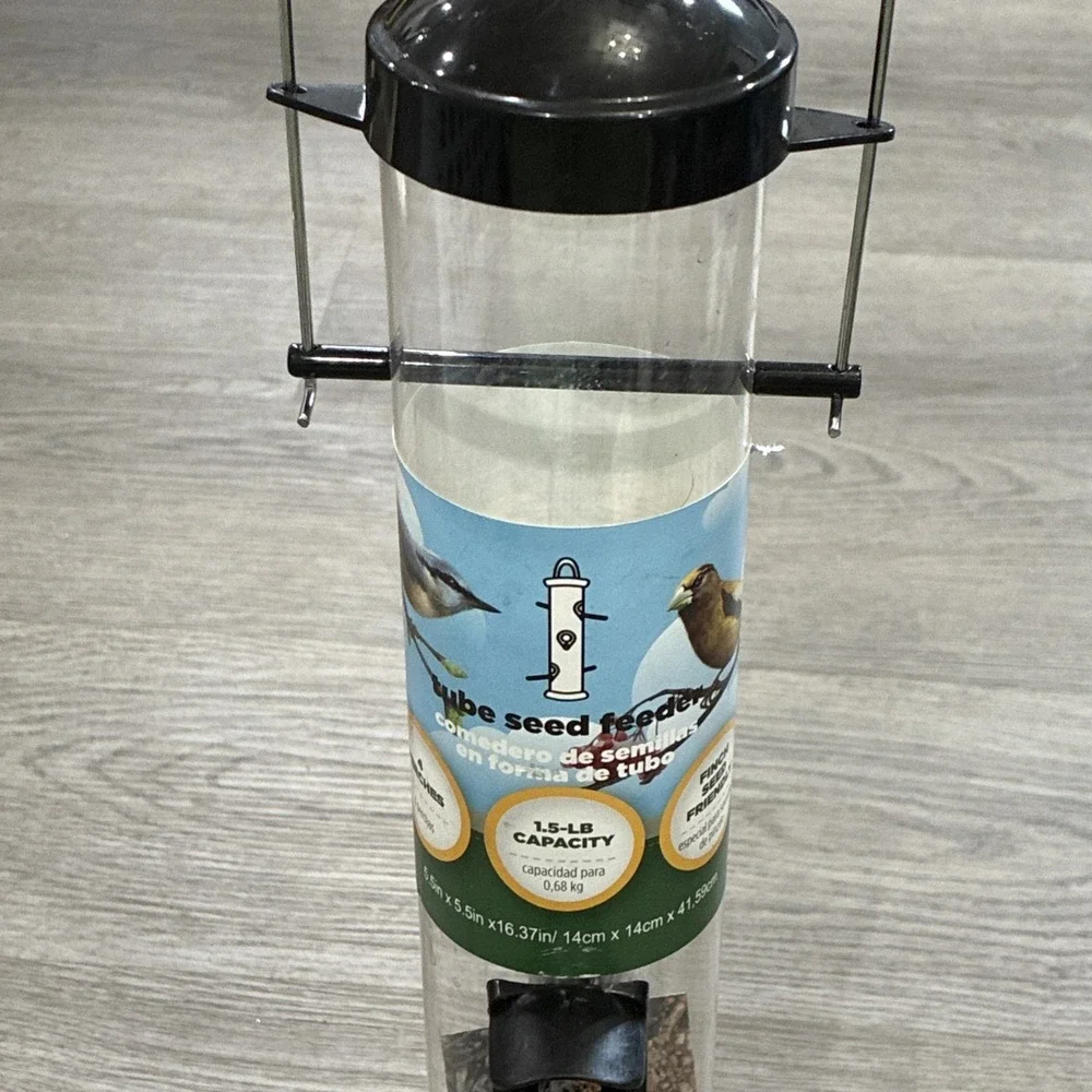 Garden Treasures Plastic 4 Port Seed Tube Feeder, Black, 1.5 Lb Capacity